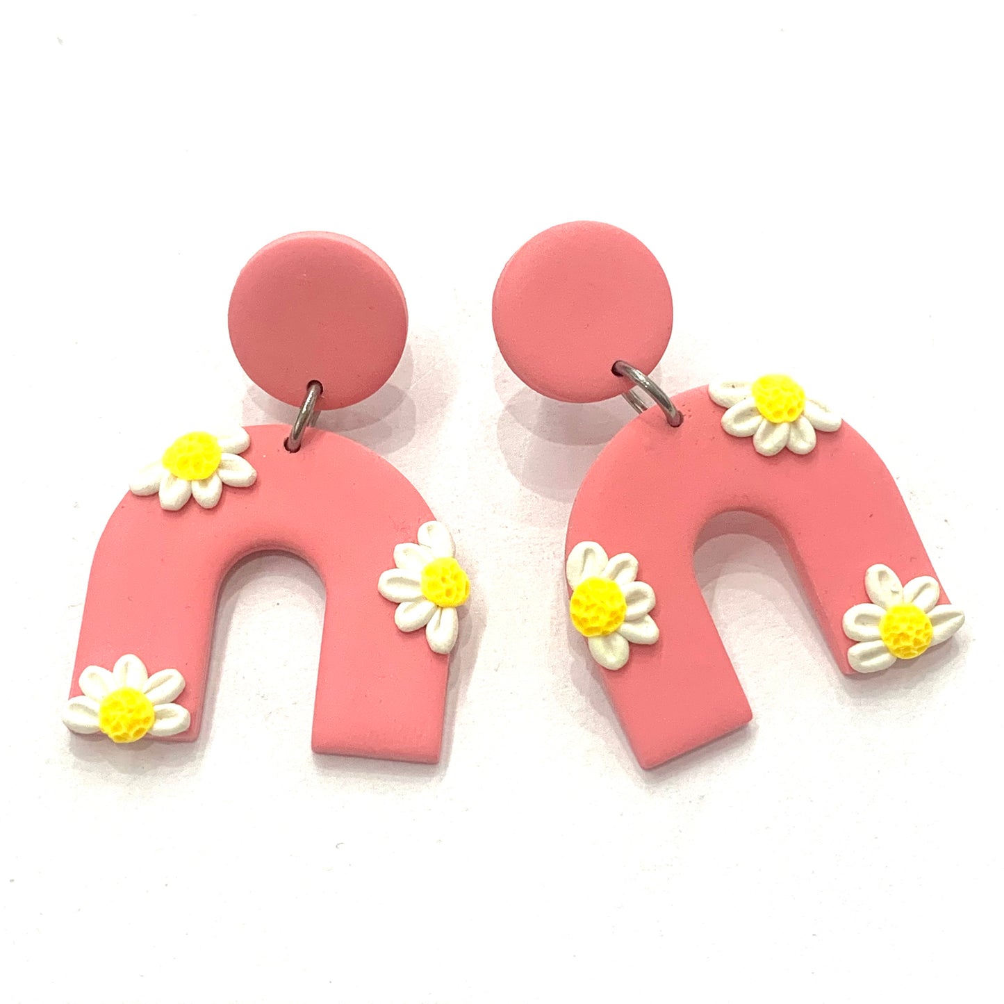 CRAFTED BY COURTNEY- Circle & Arch Dangles- Pink & Daisies