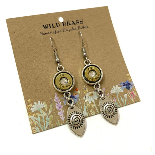 WILD BRASS- Charm Drops- Spiral with Clear Swarovski Crystal
