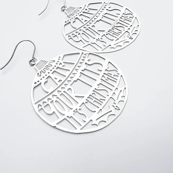 DENZ & CO- "Calm Your Tits It's Christmas" in Silver - DANGLE EARRINGS