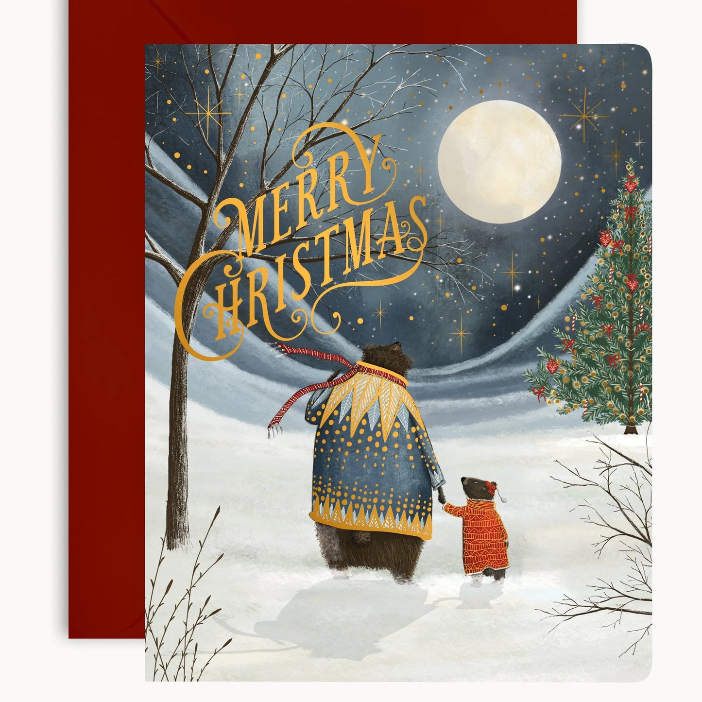 BESPOKE LETTERPRESS - "Starry Night Bears"- Foiled Christmas Card