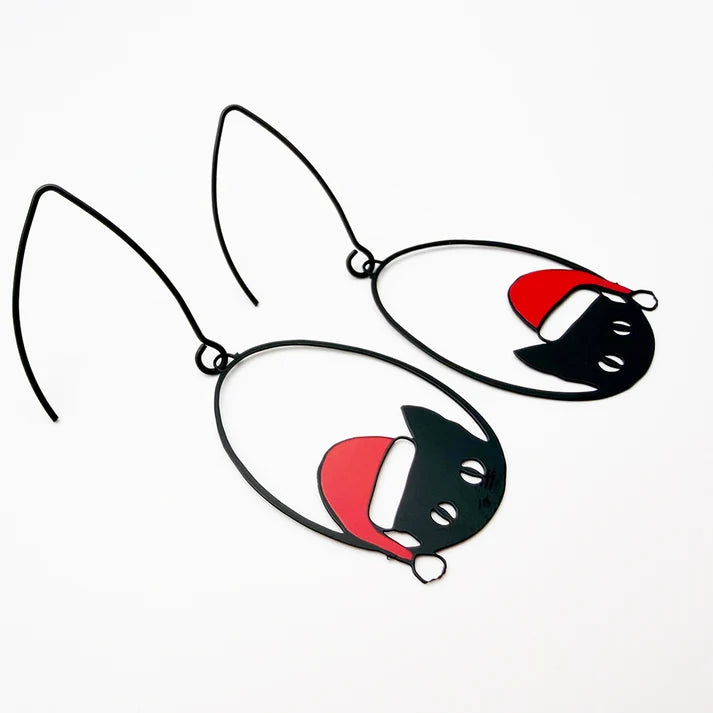 DENZ & CO- Christmas Cat in Black and Red - DANGLE EARRINGS