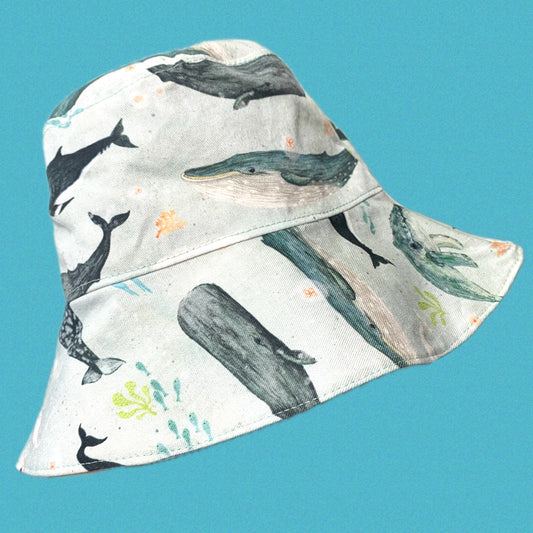 Teacups n Quilts- Whales Fabric Hat - Adult Size