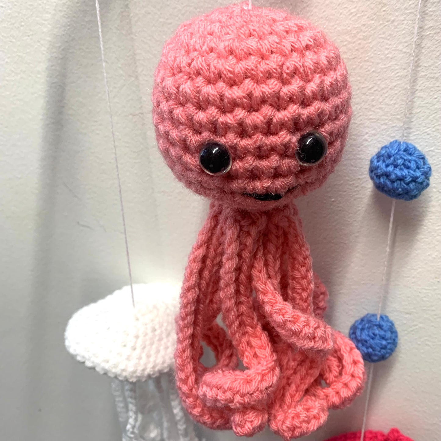 BEAKNITS- CROCHETED UNDER THE SEA MOBILE #4- Blue Ring with Pink Octopus