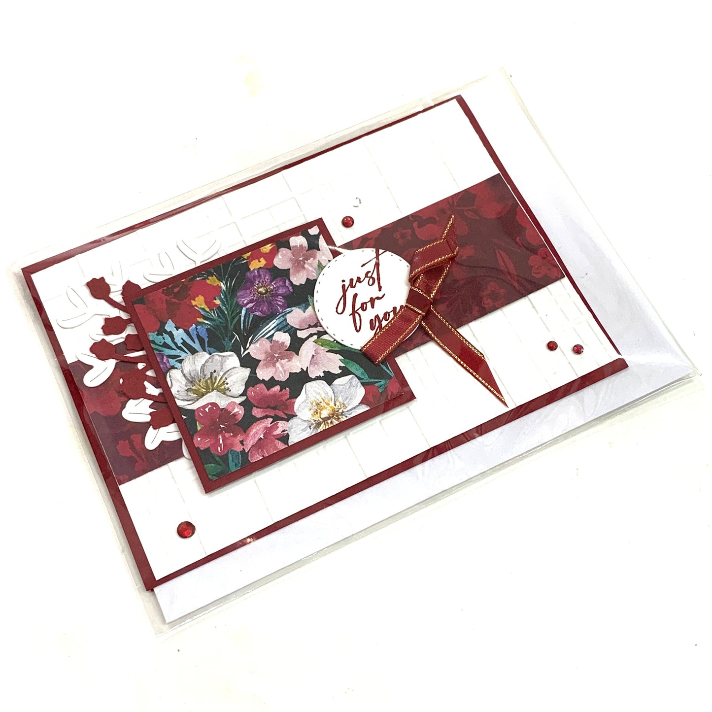 PAPER POSSUM- MAROON JUST FOR YOU- HANDMADE GREETING CARD