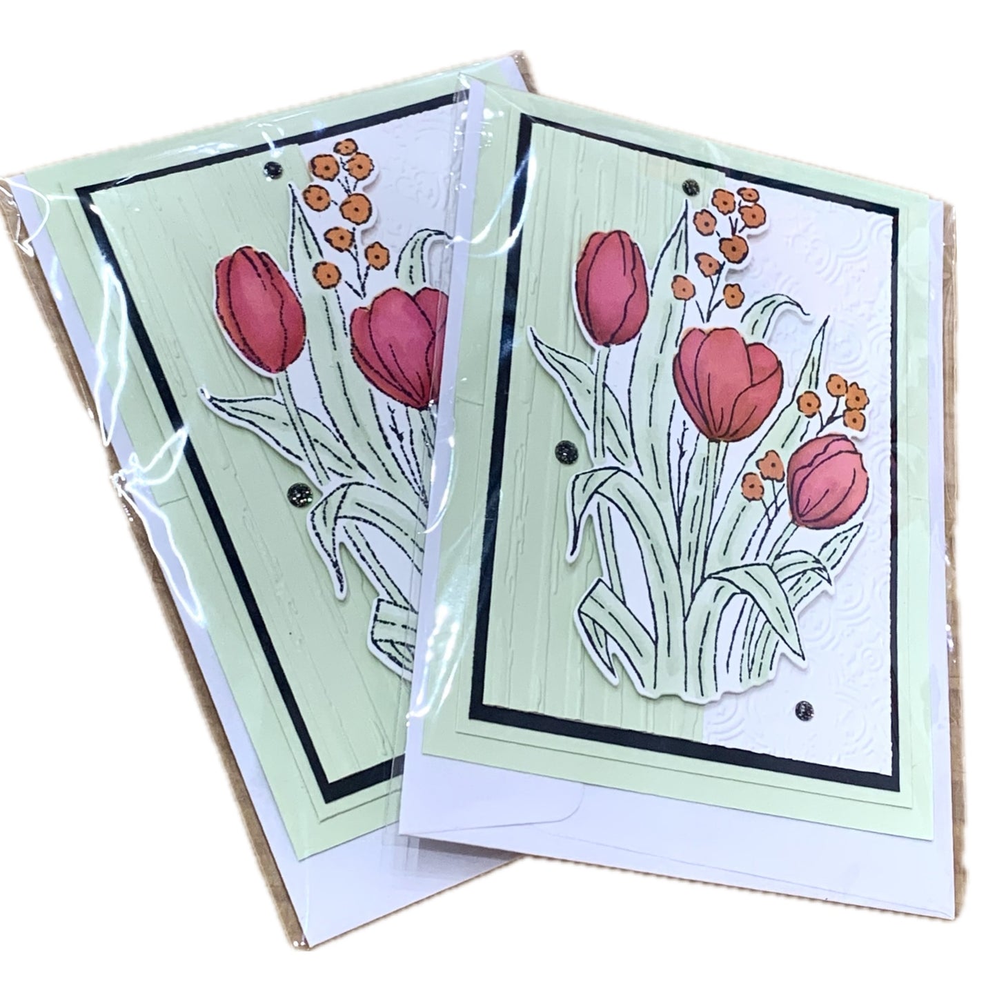 PAPER POSSUM- RED TULIPS STAND UP- BLANK HANDMADE GREETING CARD