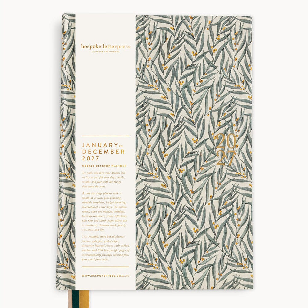BESPOKE LETTERPRESS - 2027 Desktop Linen Bound Planner - Golden Wattle