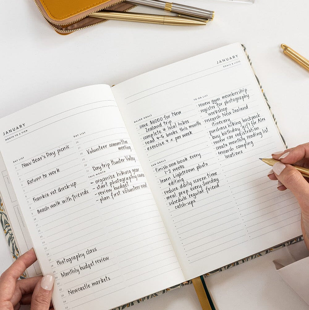 BESPOKE LETTERPRESS - 2027 Desktop Linen Bound Planner - Golden Wattle
