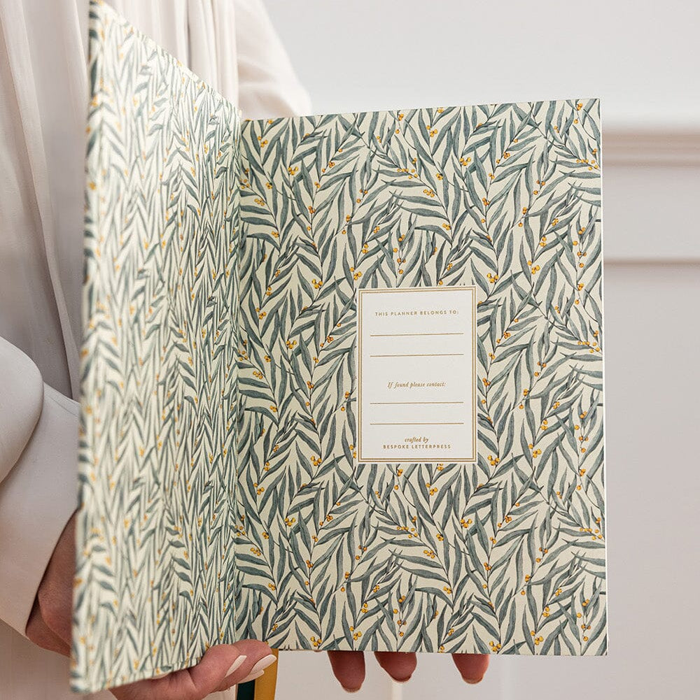 BESPOKE LETTERPRESS - 2027 Desktop Linen Bound Planner - Golden Wattle