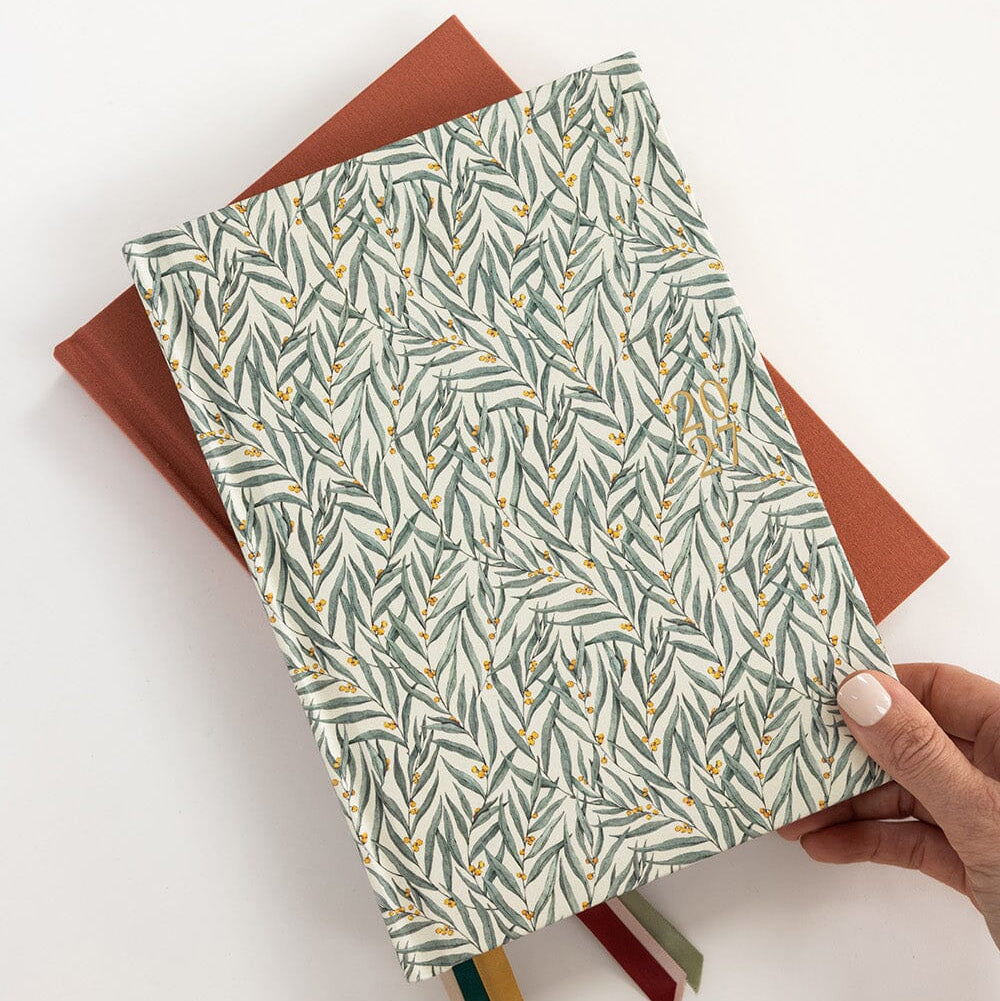 BESPOKE LETTERPRESS - 2027 Desktop Linen Bound Planner - Golden Wattle