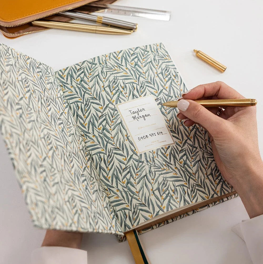 BESPOKE LETTERPRESS - 2027 Desktop Linen Bound Planner - Golden Wattle
