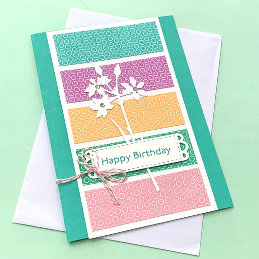 PAPER POSSUM- HANDMADE GREETING CARD- Birthday Stripes