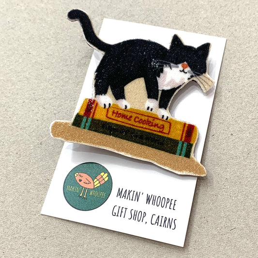 THIS BIRD HAS FLOWN- Tuxedo Cat- Literary Kitty Brooch