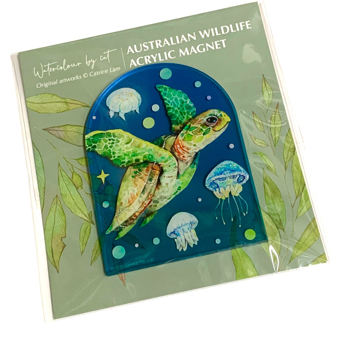 WATERCOLOURS BY CAT- Turtle- Australian Marine Animal Art Magnet