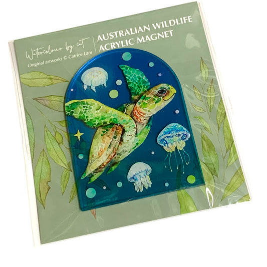 WATERCOLOURS BY CAT- Turtle- Australian Marine Animal Art Magnet