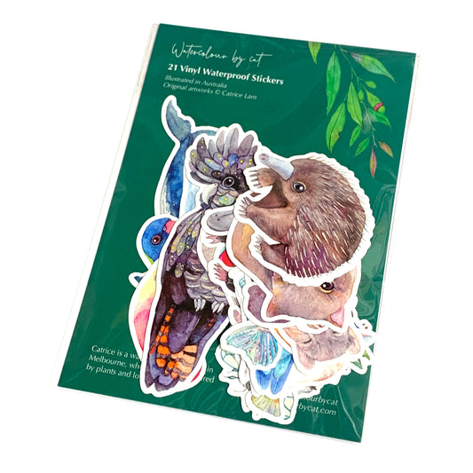 WATERCOLOURS BY CAT- Australian Animal Vinyl Sticker Pack