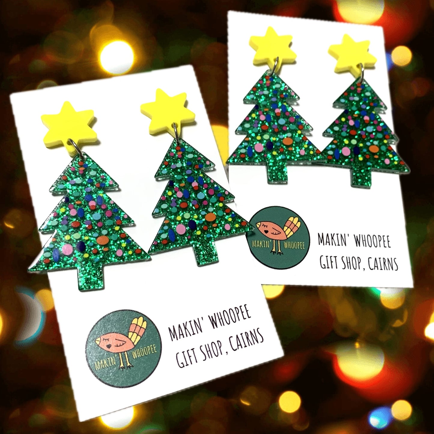 MAKIN' WHOOPEE - “SPECKLED TREES" CHRISTMAS YELLOW STUD DANGLES