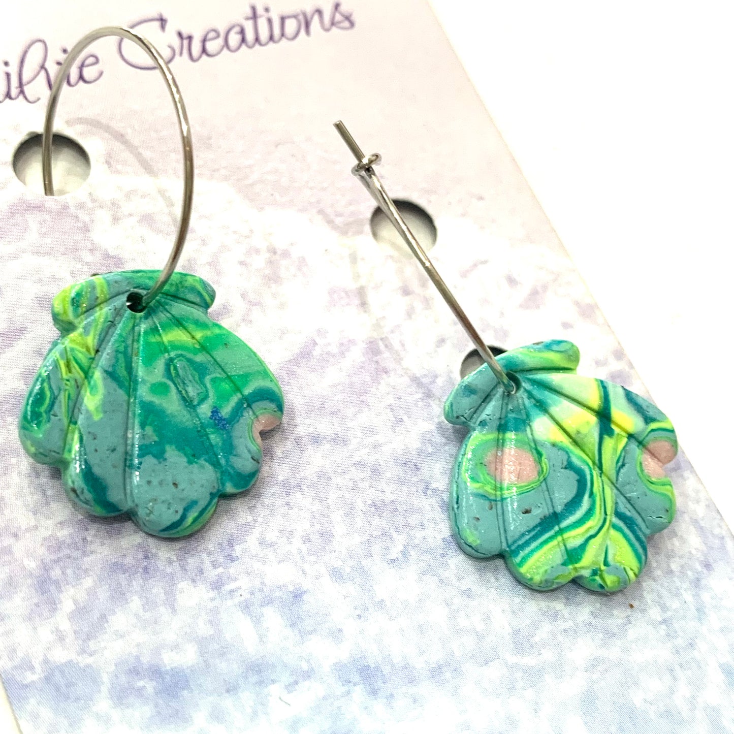 Sailvie Creations - Aqua Clam Hoop Dangle Earrings