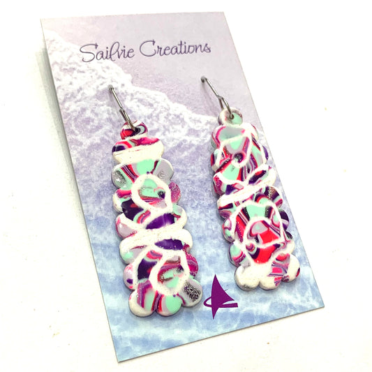 Sailvie Creations - Kaleidoscope Long Frilled Hook Dangle Earrings