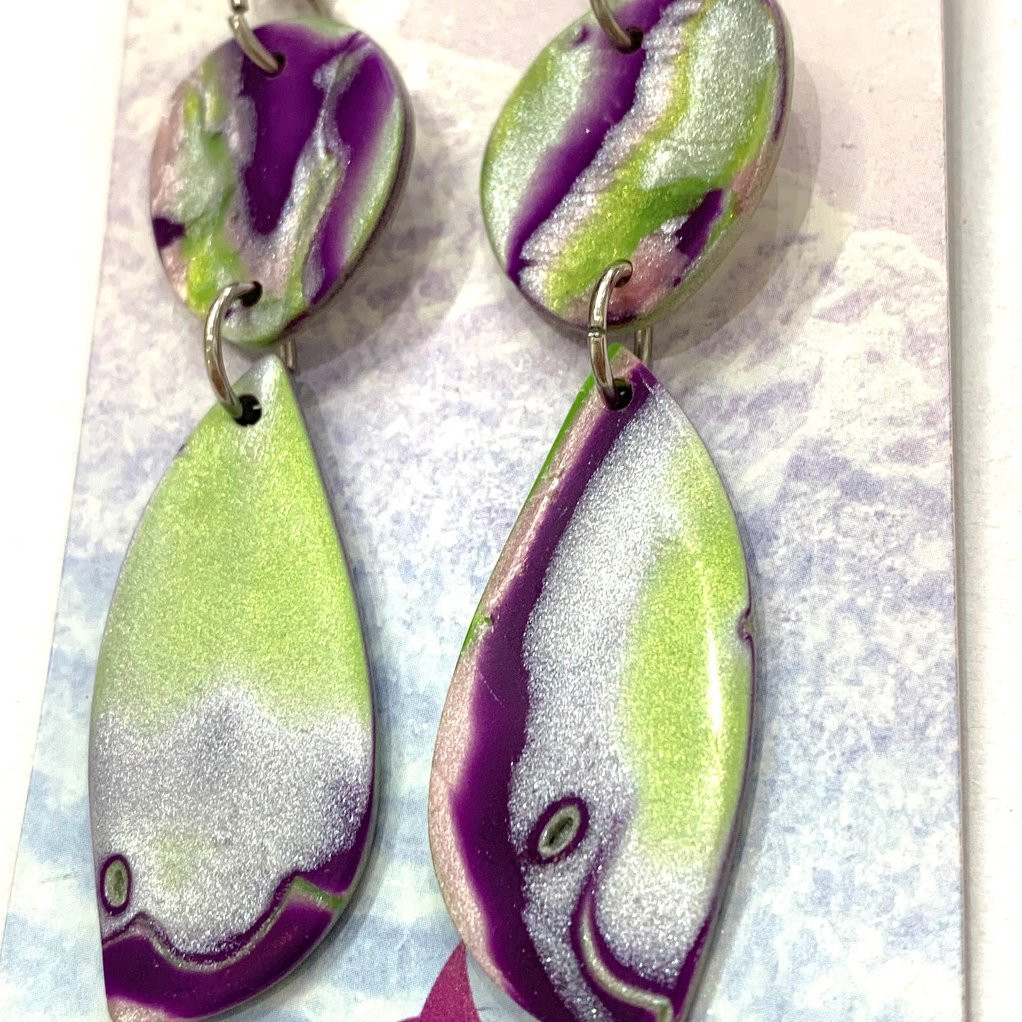 Sailvie Creations - Purple/Green Double Ball Stud Dangle Earrings