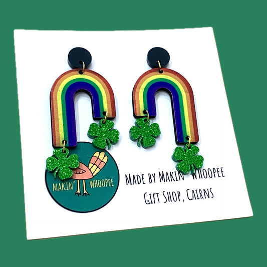 MAKIN' WHOOPEE - Rainbow & Four Leaf Clover Dangle Earrings
