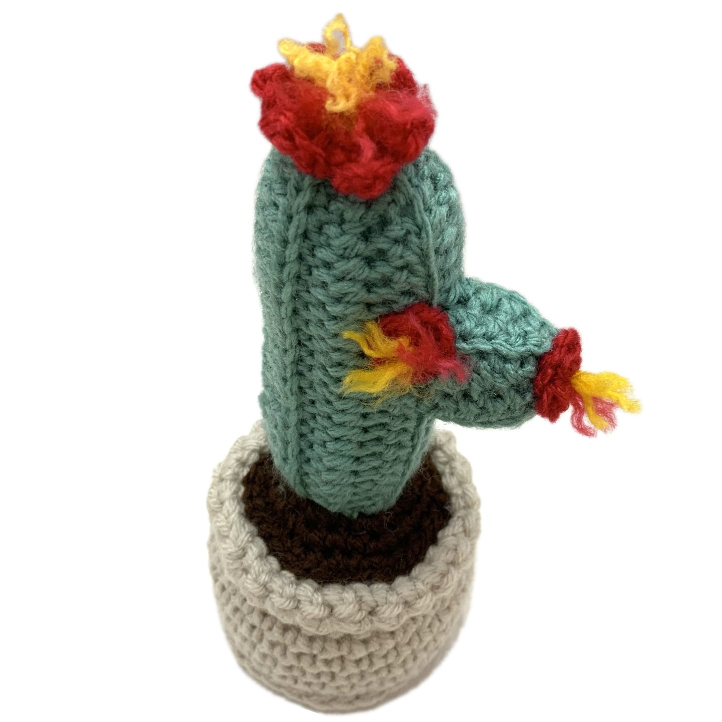 BEAKNITS- CROCHETED CACTUS #8- Tall Red Flowers