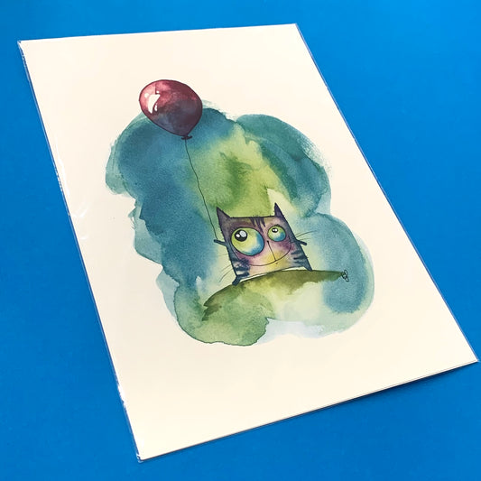 DONNA K CREATIONS- A4 ART PRINTS- Cat Balloon