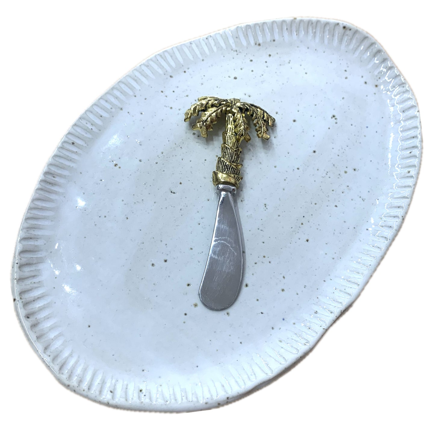 EARTH BY HAND- Hand Built White Oval Platter & Cheese Knife