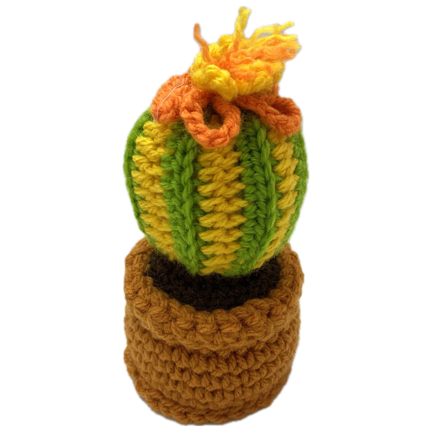 BEAKNITS- CROCHETED CACTUS #7- Yellow Green & Orange Striped