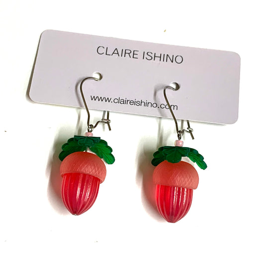 CLAIRE ISHINO- Lucky 'Peach Pink' Acorn Earrings