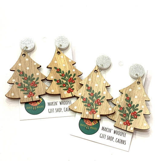 MAKIN' WHOOPEE - “Timber Trees- Silver Top” CHRISTMAS STUD DANGLES