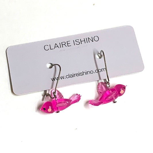CLAIRE ISHINO- Lucky Bird Earrings - Playful Pink
