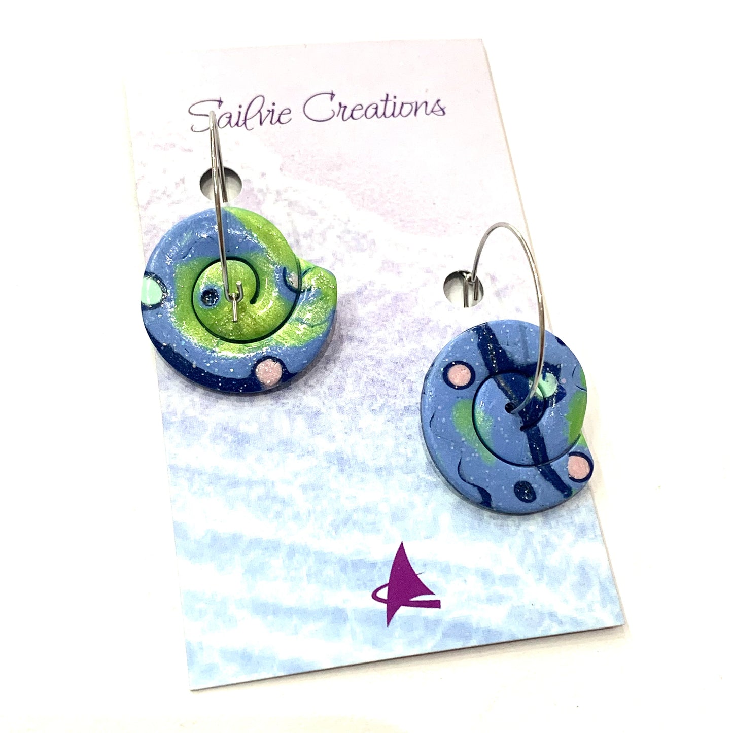 Sailvie Creations - Ocean Spiral Shell Hoop Dangle Earrings