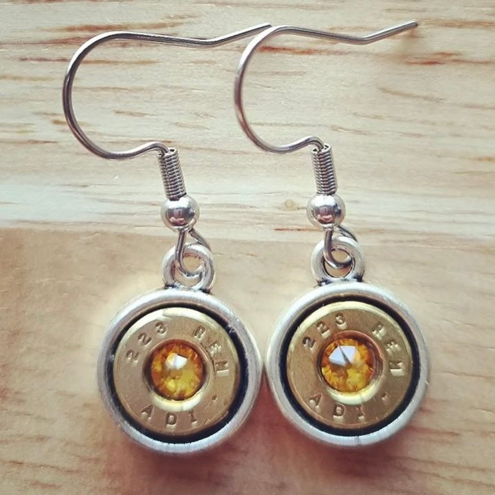 WILD BRASS- Round Drops- Amber Yellow Swarovski Crystal