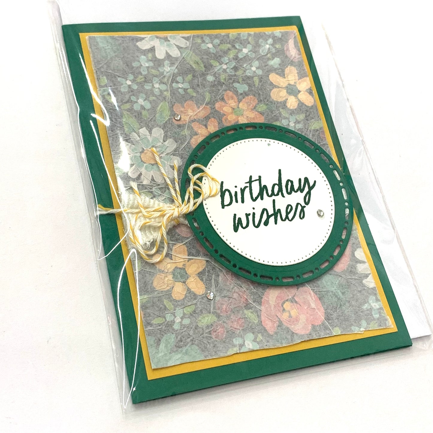 PAPER POSSUM- Green Floral Birthday- HANDMADE GREETING CARD