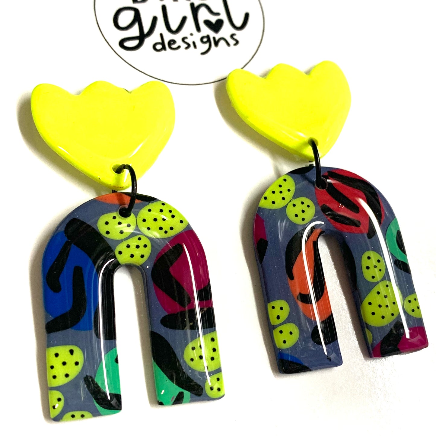 Dang Girl Designs - Neon Amazon Arch Earrings- Tulip Stud Dangles