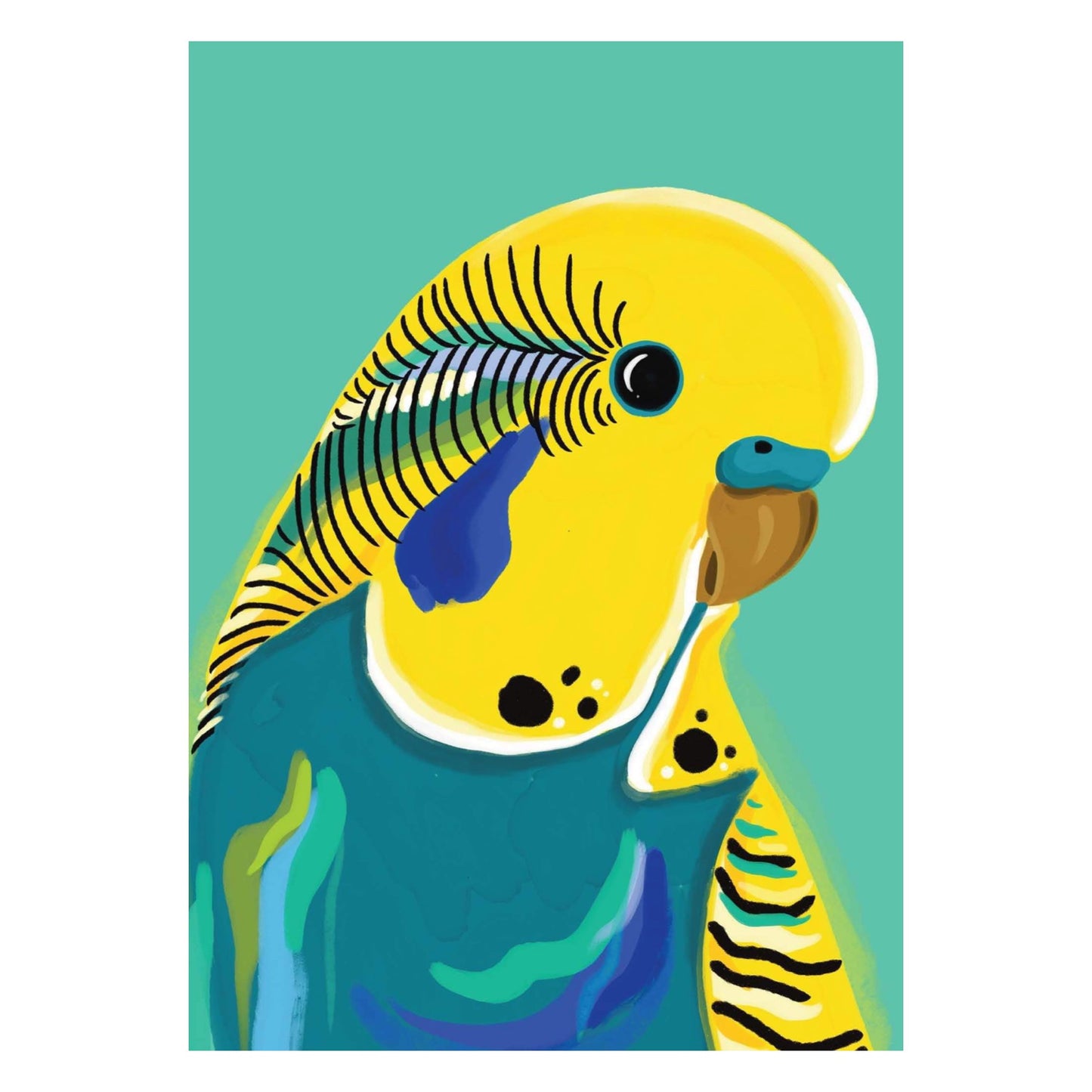 NUOVO - Yellow Budgie Blank Greeting Card- By Emma Whitelaw