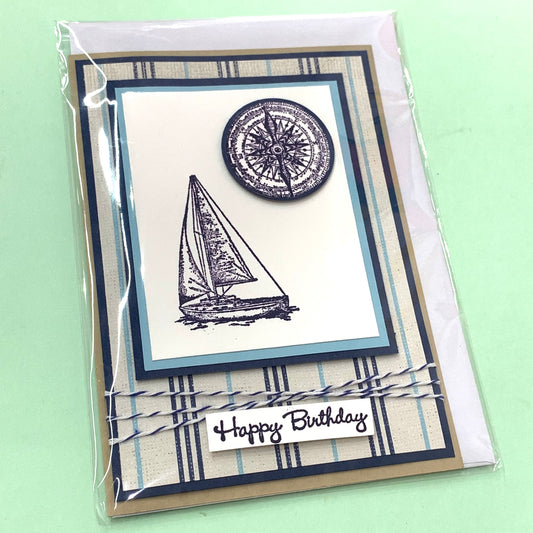 PAPER POSSUM- HANDMADE GREETING CARD- Sailboat Birthday