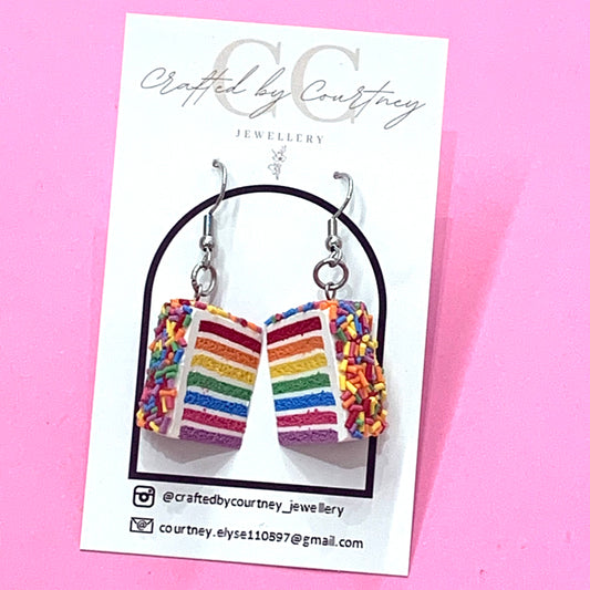 CRAFTED BY COURTNEY- Rainbow Cake Hook Earrings- All Sprinkles