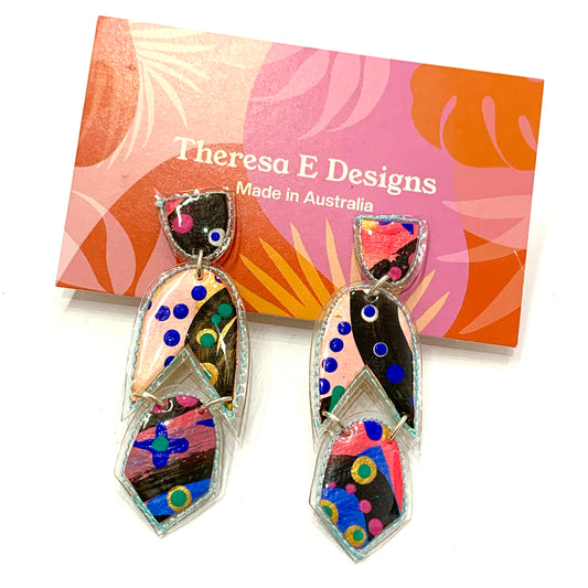 THERESA E DESIGNS- Statement Earrings- 3 Piece Points Stud Top Dangles