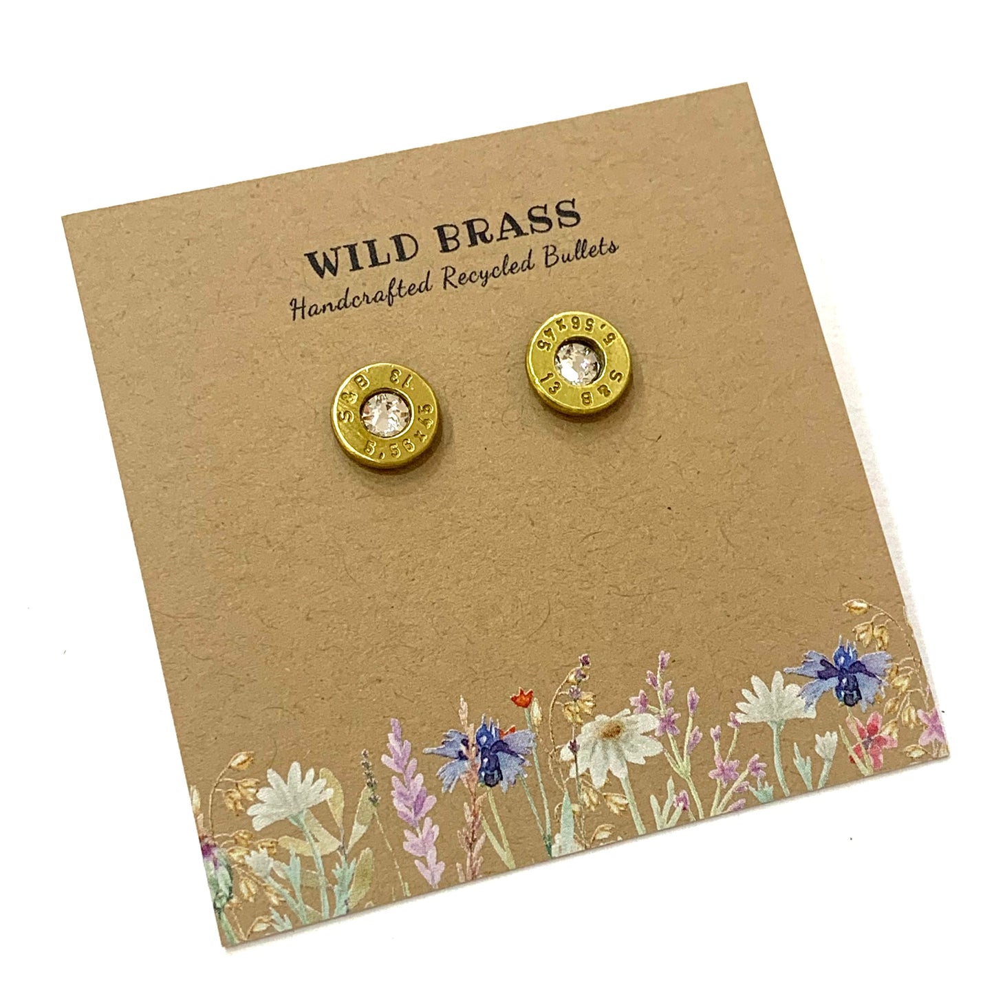 WILD BRASS- Small Studs- Clear Swarovski Crystal