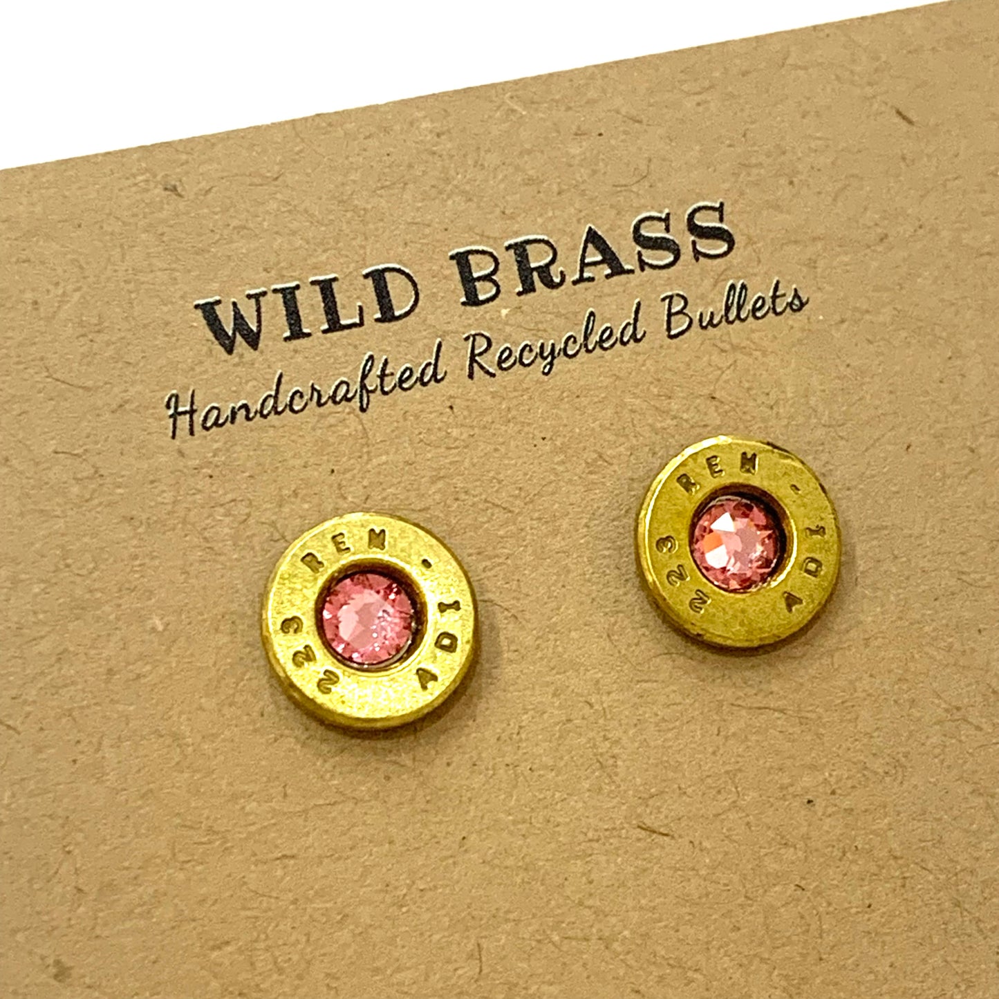 WILD BRASS- Small Studs- Pink Swarovski Crystal