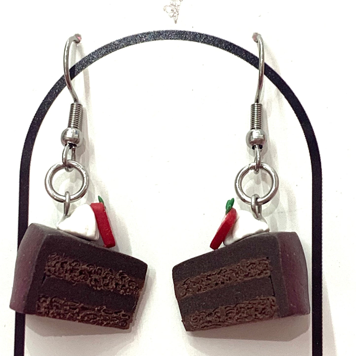 CRAFTED BY COURTNEY- Chocolate Cake Hook Earrings- Strawberry & Cream