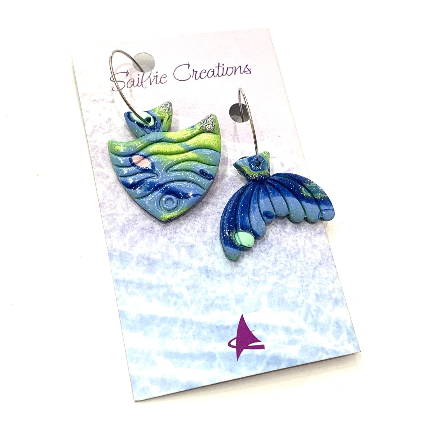 Sailvie Creations - Ocean Mismatched Fish & Tail Hoop Dangle Earrings