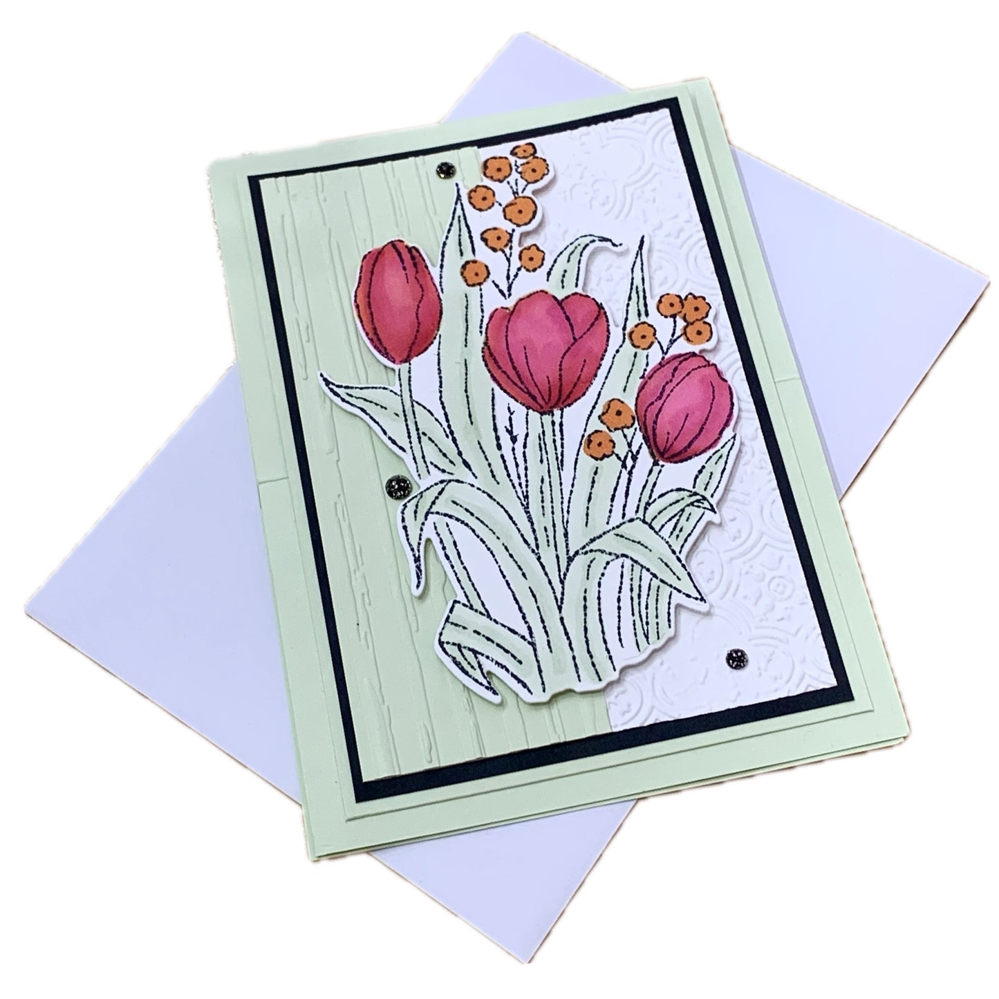 PAPER POSSUM- RED TULIPS STAND UP- BLANK HANDMADE GREETING CARD