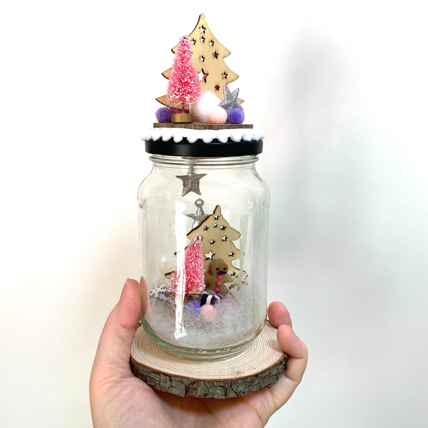 THIS BIRD HAS FLOWN- Christmas Jar Decoration- Medium Pink & Purple Scandi Tree