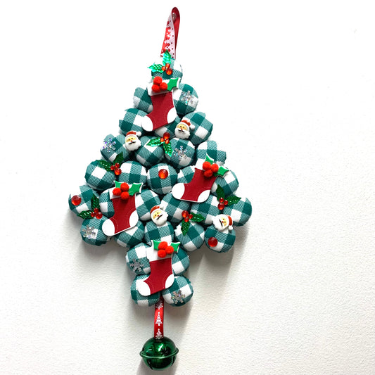 MAKIN' WHOOPEE- Small Bottle Top Christmas Tree Wall Hanging- Green Gingham