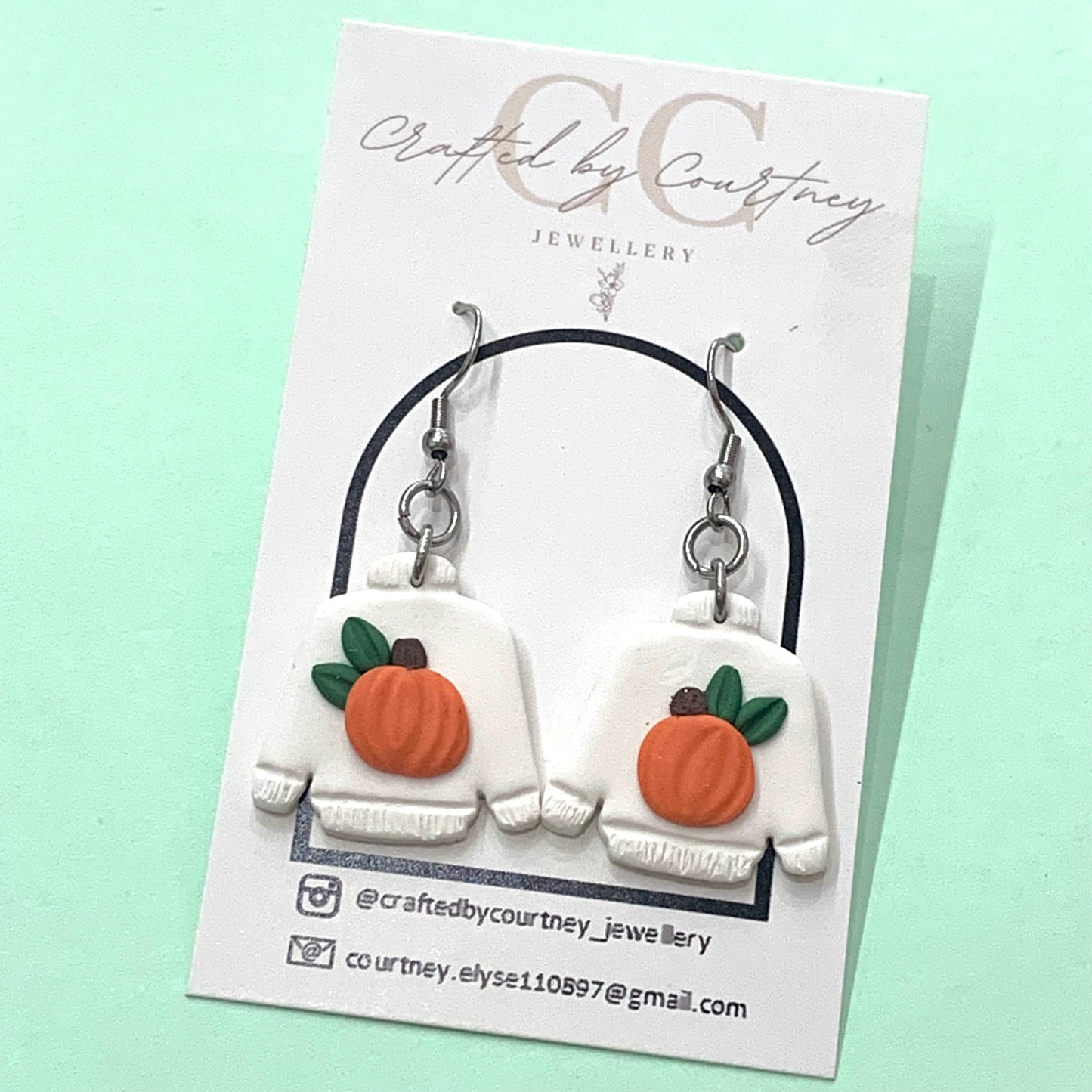 CRAFTED BY COURTNEY- Handmade Pumpkin Sweaters Polymer Clay Earrings