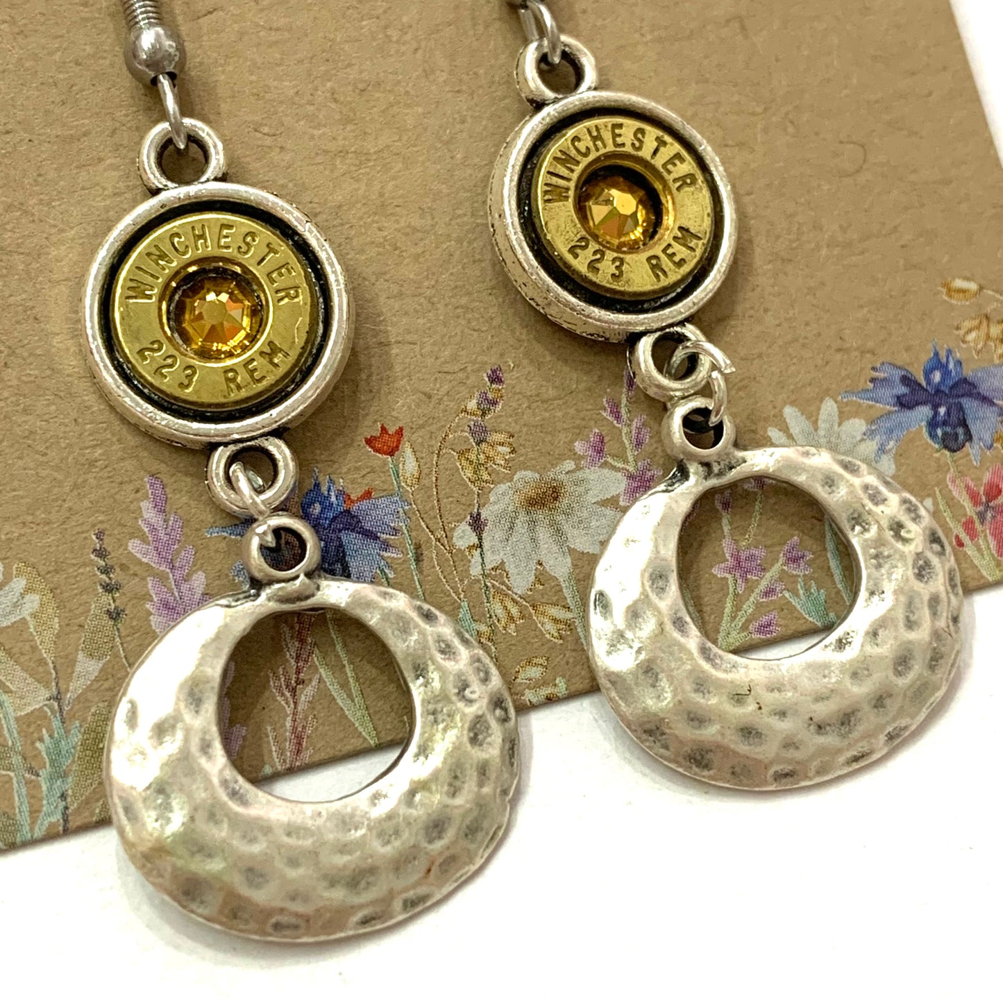 WILD BRASS- Charm Drops- Textured Organic Ring with Champagne Swarovski Crystals