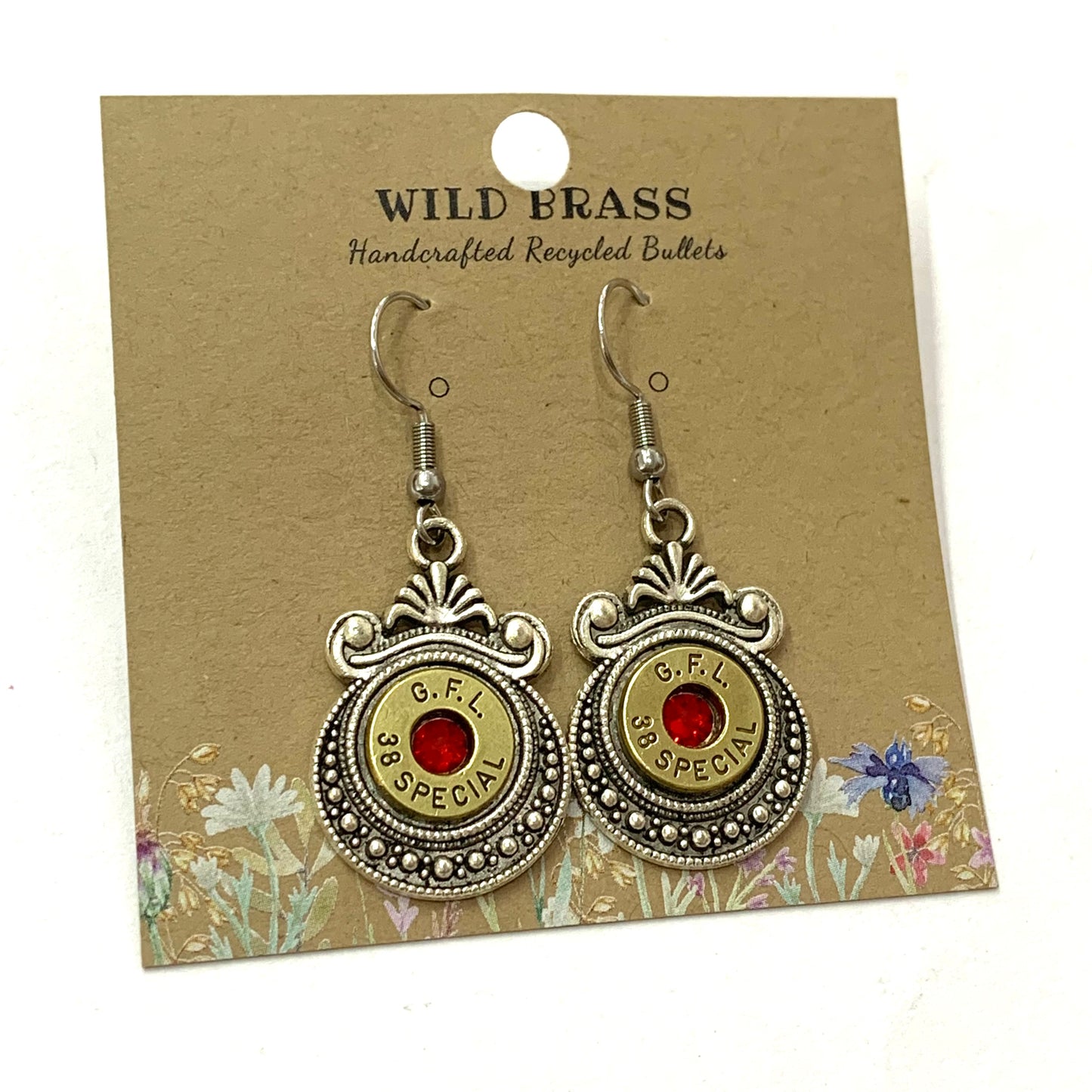 WILD BRASS- Aztec Drops- Red Swarovski Crystal