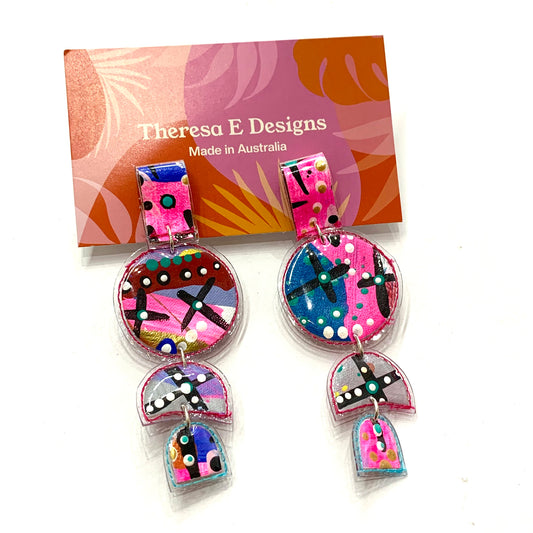 THERESA E DESIGNS- Statement Earrings- 4 Piece Pink Loop Stud Top